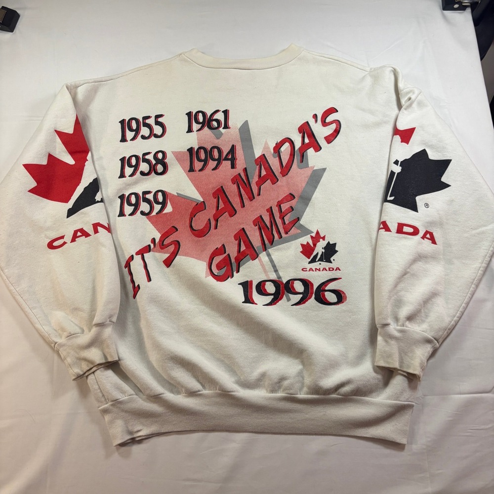 Vintage 1996 Team Canada Hockey September Summit Sweatshirt White Mens XL 90s - Picture 7 of 8